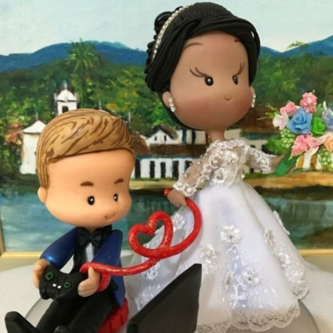 Topo de Bolo de Casamento em Biscuit ( Estilo Fofinho ) - Imagem 5